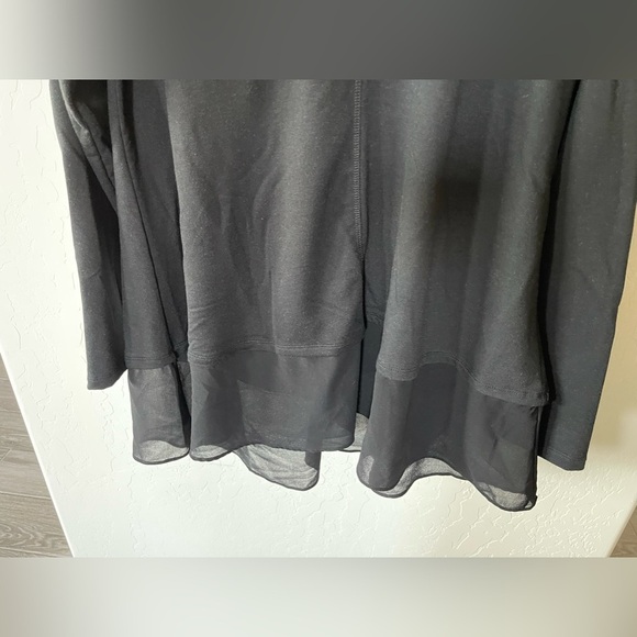 Logo by Lori Goldstein| Black Jersey Long Sleeve Top with Sheer Ruffle, Size L• - Picture 3 of 9